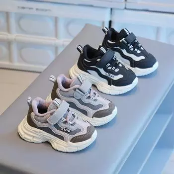 Модные повседневные дышащие детские кроссовки для девочек и мальчиков с мягкой подошвой из плюша и хлопка 22 чёрный