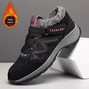 Модные повседневные флисовые ботинки для женщин, осенне-зимние теплые мягкие удобные спортивные ботинки на шнуровке для улицы 35 чёрный