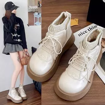 Модные повседневные короткие ботинки в британском стиле с толстой подошвой, в стиле ретро Mori Girl, сочетающиеся по цвету, носки в стиле колледжа, туфли с широким носком 35 абрикосовый