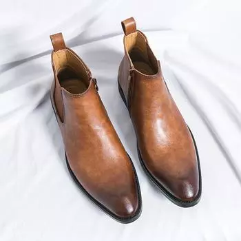 Модные повседневные кожаные ботинки челси мужские удобные ботинки для отдыха и прогулок деловые ботинки мужские элегантные офисные ботильоны 38 чёрный