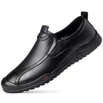 Модные повседневные кожаные мокасины для мужчин, новые дизайнерские туфли на мягкой подошве, весна-осень, мужские однотонные легкие туфли 2024 года 38 чёрный