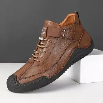 Модные повседневные кожаные мужские туфли ручной работы Ashion Design Treking Footwear Мужские удобные базовые ботинки Горячая Распродажа Классические мужские ботильоны 38 чёрный