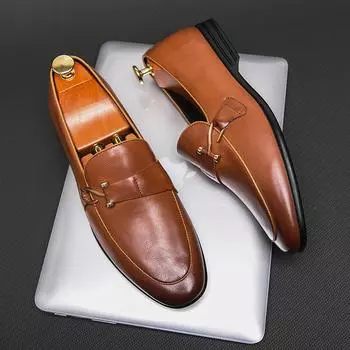 Модные повседневные кожаные мужские туфли весна-лето туфли без застежек для отдыха и прогулок мужские мокасины в стиле панк элегантные мужские туфли для вождения 38