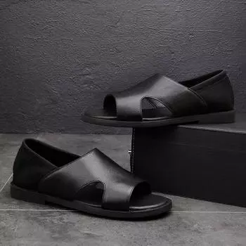 Модные повседневные кожаные сандалии для мужчин, летние новые дизайнерские нескользящие черные римские пляжные туфли с мягкой подошвой, сандалии для мужчин 38 чёрный