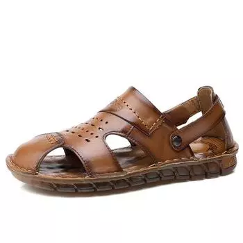 Модные повседневные кожаные сандалии с мягкой подошвой для отдыха на пляже для мужчин, летние дизайнерские новые мягкие кожаные полые мужские туфли 38