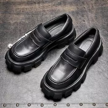 Модные повседневные кожаные туфли мужские британские туфли на платформе с одной педалью и увеличенным верхом мужские туфли-лоферы в стиле ретро 38 чёрный