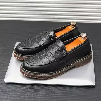 Модные повседневные кожаные туфли мужские в стиле панк мужские мокасины деловые классические мягкие деловые туфли на плоской подошве дышащие мужские мокасины 38 чёрный