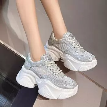 Модные повседневные кожаные туфли со стразами, высокие кеды, массивные кеды, новые женские дизайнерские туфли в стиле панк, размер 35-40 35 серый