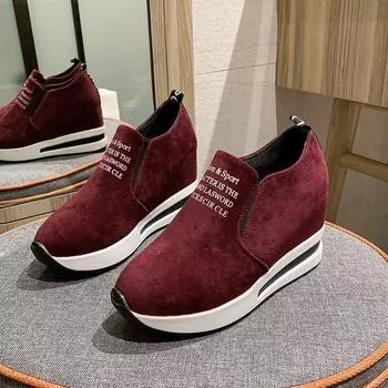 Модные повседневные кроссовки из флока на толстой платформе слипоны на танкетке для женщин 35 чёрный