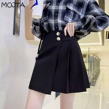 Модные повседневные летние женские юбки с высокой талией плиссированные юбки в корейском стиле мини-юбки для женщин S чёрный