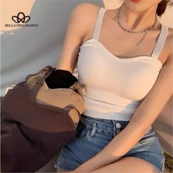 Модные повседневные майки, камзол, женская летняя верхняя одежда, внутренний ремешок на груди, короткий топ-труба, нижний топ One Size белый