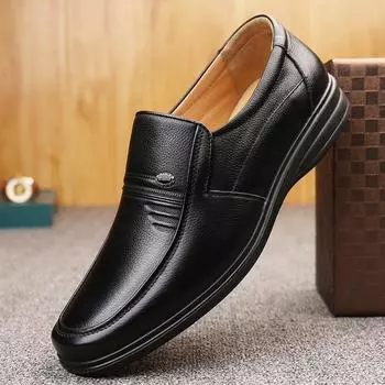 Модные повседневные мокасины для мужчин с круглым носком, деловые мужские туфли ручной работы, без застежек, мужские туфли на плоской подошве, мокасины Zapatos De Hombre 39 чёрный
