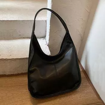 Модные повседневные мягкие женские сумки из искусственной кожи, однотонные, большая вместимость, женская сумка через плечо, ретро-сумка для поездок на работу и обратно по магазинам 33*8.5*40cm чёрный