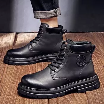 Модные повседневные мужские ботинки на толстой подошве с утолщением, модные британские рабочие ботинки для улицы, осенние и зимние, утолщенные теплые ботинки из ревеня 38 коричневый