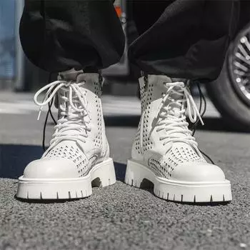 Модные повседневные мужские ботинки с выемкой, новые модные дизайнерские стильные туфли для отдыха на открытом воздухе, для вечеринок, офиса, на толстой подошве, молодежные качественные туфли 38 белый