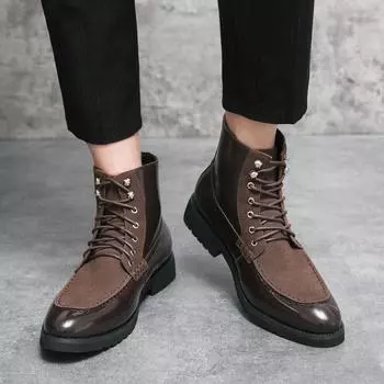 Модные повседневные мужские кожаные ботинки Модный дизайнерский стиль Отдых на природе Бизнес Повседневные офисные вечерние высокие кожаные туфли больших размеров 38 коричневый