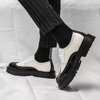 Модные повседневные мужские кожаные туфли-броги в модном стиле с цветовыми блоками для отдыха на природе, для бизнеса, вечеринок, свадеб, офиса, ПЛАТЬЯ 38 белый