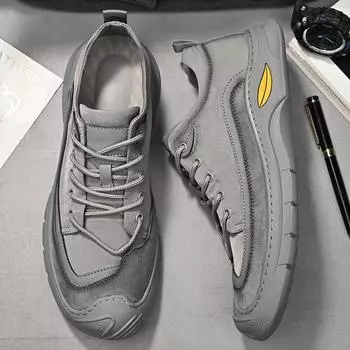 Модные повседневные мужские кожаные туфли, нескользящие мужские кроссовки для отдыха, дорожная обувь для отдыха на открытом воздухе, универсальные мужские кроссовки для походов, туфли на шнуровке 38 чёрный