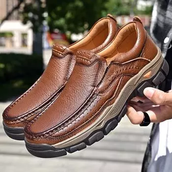 Модные повседневные мужские мокасины из искусственной кожи с нескользящей толстой подошвой и круглым носком, деловые формальные туфли, повседневные, удобные, универсальные, мужские походные туфли 38 коричневый