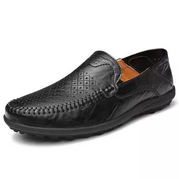 Модные повседневные мужские мокасины Slip on Formal Men Moccasins Итальянские черные мужские туфли для вождения на открытом воздухе Кроссовки из кожи для мужчин Роскошная модная обувь 6.5 чёрный