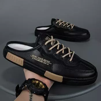 Модные повседневные мужские полуботинки для лета на открытом воздухе, дышащие, без застежек, мужская обувь из сетчатого материала, износостойкие мужские мокасины, горячая распродажа 38 чёрный