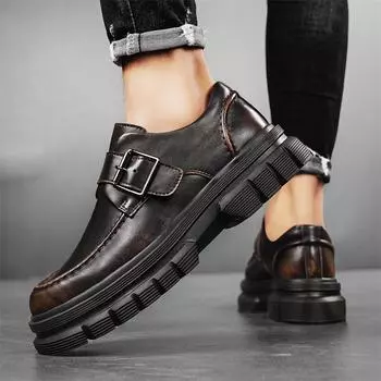 Модные повседневные мужские туфли на толстой подошве в стиле ретро для джентльмена. Повседневные туфли для офиса, свадьбы, отдыха, бизнеса, вечеринки, для молодежи. Черные туфли. 38 коричневый
