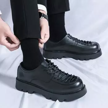 Модные повседневные мужские туфли с квадратным носком, деловые, мужские, универсальные, кожаные, на платформе, оксфорды, обувь на шнуровке, толстые, мужские, дерби 38 коричневый