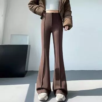 Модные повседневные облегающие женские брюки-клеш, осенне-зимние, с высокой талией, прямые, широкие брюки, женские повседневные элегантные офисные женские брюки 31054 S орион