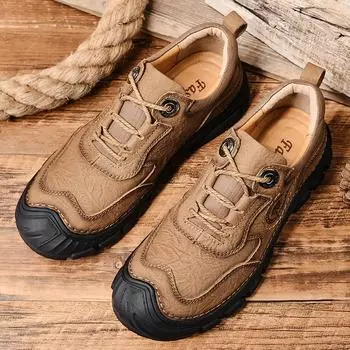 Модные повседневные походные туфли для мужчин из натуральной кожи для путешествий, скалолазания, кемпинга, брендовые удобные кроссовки, модная мужская обувь для отдыха на природе 38 чёрный