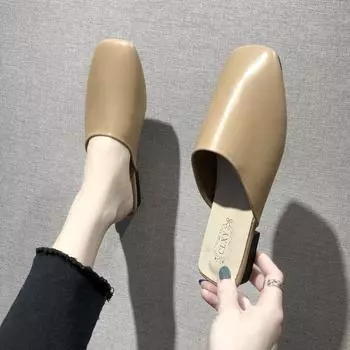 Модные повседневные полутапочки для женщин, новые дизайнерские ретро-мюли на плоской подошве, женские летние однотонные туфли, женские сандалии 35 чёрный