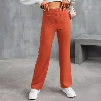 Модные повседневные прямые широкие брюки женские новые однотонные офисные женские брюки с высокой талией на пуговицах элегантные свободные простые женские брюки больших размеров 24402 S серый
