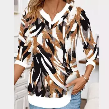 Модные повседневные пуловеры с длинным рукавом и V-образным вырезом с принтом, футболка, блузка, топ для женщин S