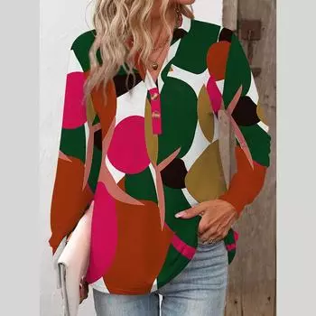 Модные повседневные пуловеры с длинным рукавом и V-образным вырезом с принтом, футболка, блузка, топ для женщин S