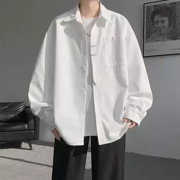 Модные повседневные рубашки больших размеров для мужчин, весна-осень, однотонная свободная рубашка с длинным рукавом, мужская уличная одежда в стиле Харадзюку, белая черная блузка 5XL XL белый