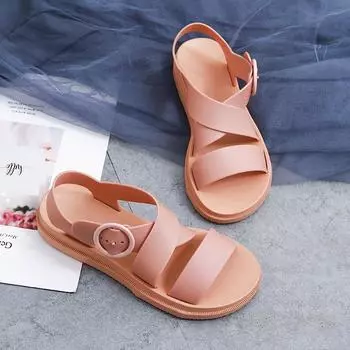 Модные повседневные сандалии 2024 года, летние новые женские тапочки на плоской подошве, корейская версия, мягкая подошва, удобная универсальная женская обувь 36 светло-коричневого