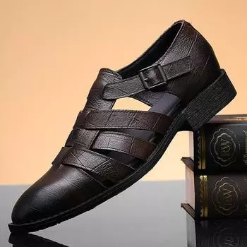 Модные повседневные сандалии из натуральной кожи, повседневная летняя обувь для мужчин, ажурные мужские сандалии класса люкс, универсальные мужские мокасины 36 коричневый