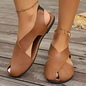 Модные повседневные сандалии на плоской подошве для женщин, летние новые плоские женские туфли с крестообразным носком из мягкой кожи с эластичной резинкой, римские пляжные туфли, размер плюс 43 36