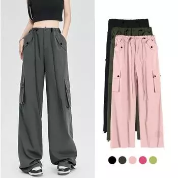 Модные повседневные широкие брюки-карго для женщин, женские элегантные длинные брюки с высокой талией, комбинезоны 2024 года, новые свободные простые брюки на весну и лето 2395 S серый