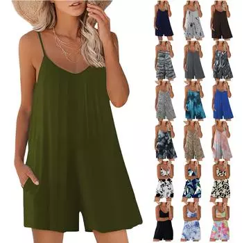 Модные повседневные свободные комбинезоны без рукавов с регулируемым ремнем и карманами, шорты, комбинезон для женщин S