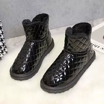 Модные повседневные теплые зимние ботинки для женщин, зимние новые дизайнерские хлопковые туфли, женские однотонные ботильоны на платформе для женщин 35 чёрный