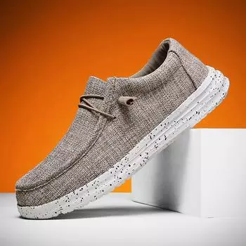 Модные повседневные туфли для мужчин из парусины, осенние, удобные, на плоской подошве, мужские туфли для вождения, дышащие мокасины, легкие, вулканизированные туфли 39 чёрный