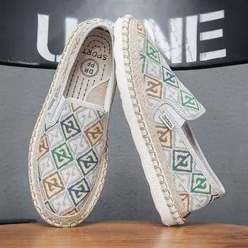 Модные повседневные туфли Fisherman из льна для мужчин, новые тканевые мокасины, летние мужские кроссовки, плоские парусиновые туфли для мужчин 39 бежевый