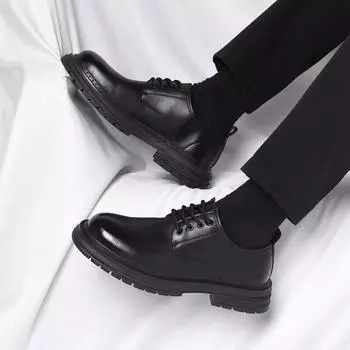 Модные повседневные туфли из натуральной кожи со шнуровкой и круглым носком, мужские кроссовки для отдыха, мужские туфли, мягкие, ручной работы, для офиса, деловые, формальные туфли 38 чёрный