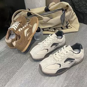 Модные повседневные туфли на плоской подошве небольшого размера 2024 года, новые легкие и универсальные спортивные туфли, не вызывающие усталости ног 35 коричневый