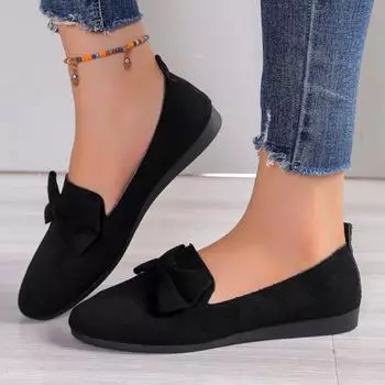 Модные повседневные туфли на плоской подошве с бантом, женские новые дышащие удобные туфли на мягкой подошве с острым носком, элегантные милые нарядные туфли 36 чёрный