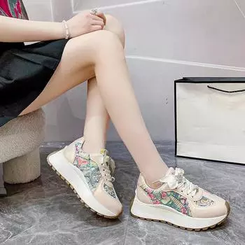 Модные повседневные туфли на шнуровке с круглым носком для женщин 2024 года, модные женские кроссовки, весенние дышащие уличные женские туфли из вулканизированной кожи 35 бежевый