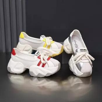 Модные повседневные туфли на толстой подошве 6 см для женщин 2024 года, весна и осень, новые дышащие и удобные спортивные туфли на мягкой подошве, кроссовки 35 красный