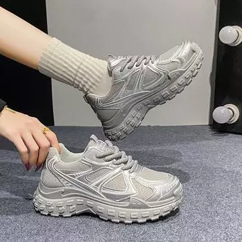 Модные повседневные туфли, женские осенние новые дышащие студенческие спортивные туфли, женские новые сетчатые туфли для папы, размер 35-40 35 бежевый