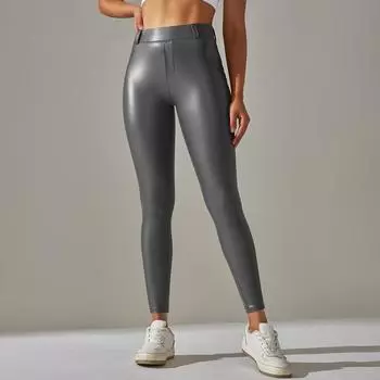 Модные повседневные удобные универсальные брюки из искусственной кожи с высокой эластичностью, однотонные блестящие тонкие бархатные обтягивающие брюки с карманами для фитнеса, бега, йоги S