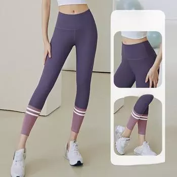 Модные повседневные удобные универсальные простые без следов персиковые полосатые штаны для йоги с высокой талией и подтяжкой живота для женщин S